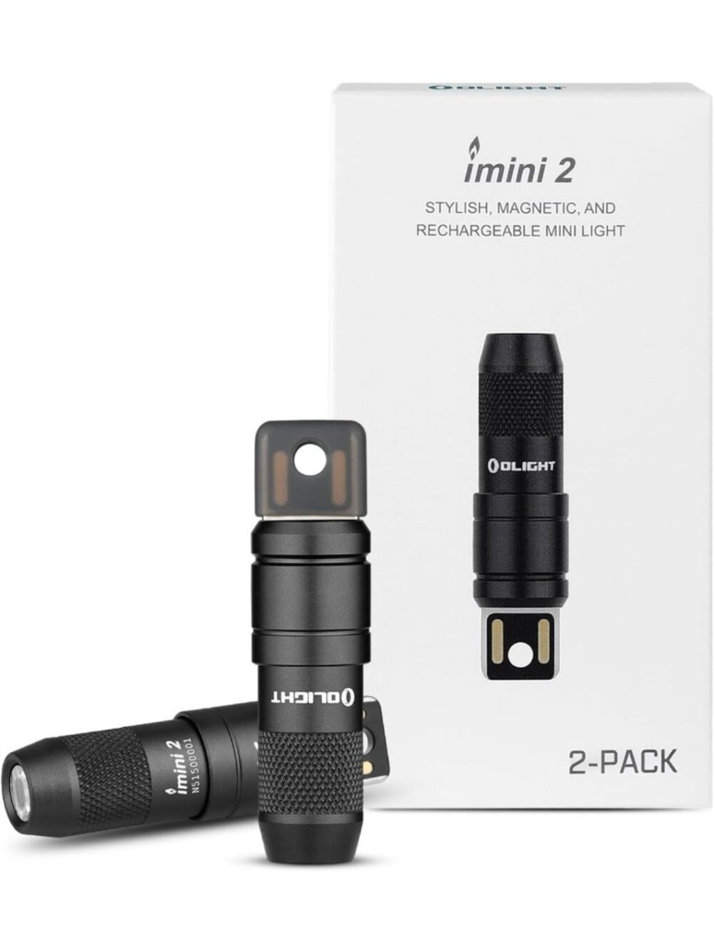 Compact Rechargeable Keychain Flashlight - 2 Pack, EDC Mini Light, Black
